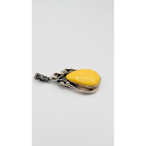 SZ Vintage Teardrop Baltic Yellow Yoke Amber Lily Frame Pendant Only Silver 925 - Picture 2 of 10
